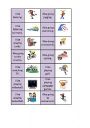 English Worksheet: I like... domino