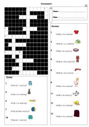 English Worksheet: Crossword Clothes (Present Continuous Tense)