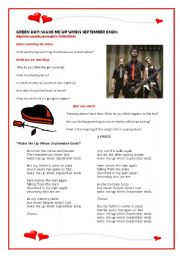 English Worksheet: Videoclip and song by GREEN DAY: Wake me up when September ends