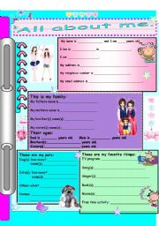 English Worksheet: All about me (for girls) Part A