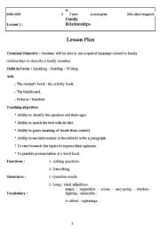 English Worksheet: Leson Plan & Work sheet (Family Relationhips) 9th form