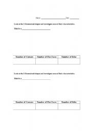 English worksheet: Three Dimensional Shapes