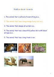 English Worksheet: Riddles about Animals