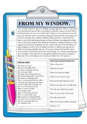 English Worksheet: From my window. Reading comprehension.