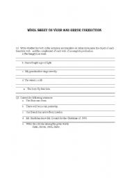 English worksheet: WORKSHEET ON VERB AND ERROR CORRECTION