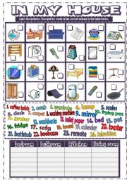 English Worksheet: IN MY HOUSE (B&W + KEY)