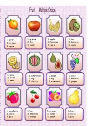 English Worksheet: Fruit  Multiple Choice