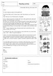 English Worksheet: reading activity : Emmas first letter to her penfriend