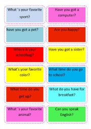 English Worksheet: speaking cards