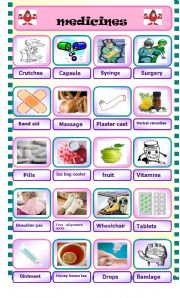 English Worksheet: medecines pictionary