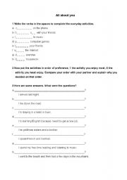English worksheet: all about me
