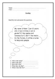 English worksheet: Reading