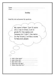 English Worksheet: Reading