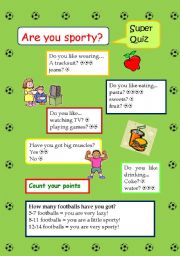 English Worksheet: Quiz - Are you sporty? 