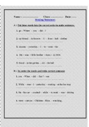 English worksheet: Reordering sentences 