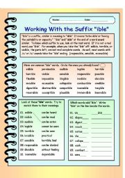 English Worksheet: Working with the suffix ible.  with Answer Key and Editable