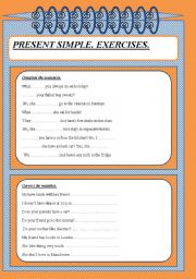 Present simple exercises. 3 PAGES.