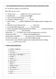 English Worksheet: phrasal verbs GET and TAKE - exercises with key