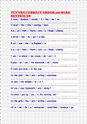 English Worksheet: Reordering sentences 