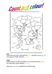 English Worksheet: Count and colour with the Care Bears