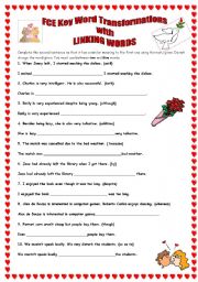 English Worksheet: FCE Key word transformations with linking words