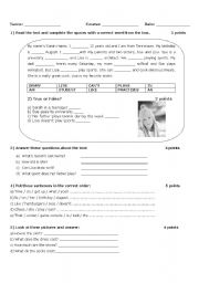 English Worksheet: Test to Evaluate Present  Simple and Vocabulary Connected to Routine