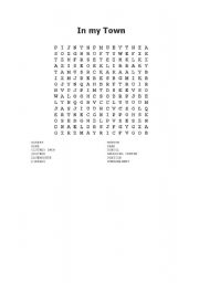 English worksheet: In my Town Wordsearch