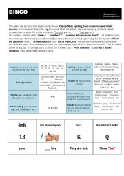 English Worksheet: Bingo - Elementary Review