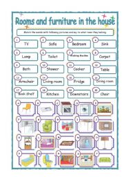 English Worksheet: ROOMS AND FURNITURE