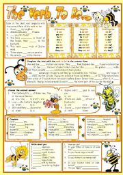 English Worksheet: The verb to be-e  reading  grammar  chart  exercises  6 tasks  B&W version  teachers printable with keys  3 pages  editable