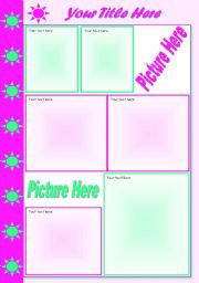 English worksheet: Template Sun Green & Pink  grouped  textboxes added  spaces for pictures  32 kb  2 pages  editable