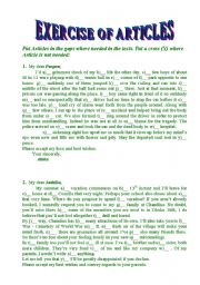 English Worksheet: Exercise of Articles - A , An , The or ( X)