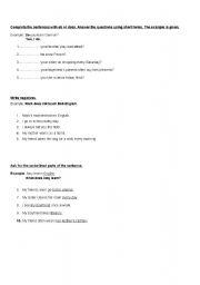 English worksheet: Present Simple questions