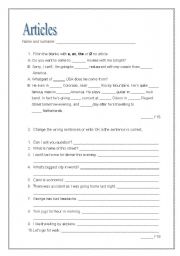 English worksheet: Articles