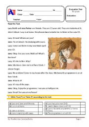 English Worksheet: comprehension test