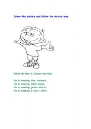 English worksheet: what clothes is James wearing?