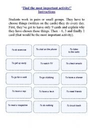 English worksheet: Find the most important activity of the day!