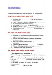 English Worksheet: DERIVATIVES!!!