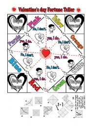 English Worksheet: Valentines day Fortune Teller- Fully Editable