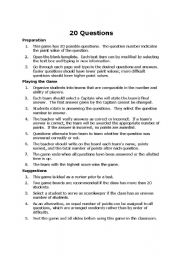 English worksheet: 20 questions