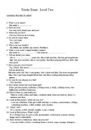 English Worksheet: trinity oral exam level two