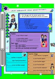 English Worksheet: All about my partner for boys.
