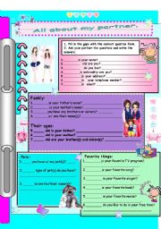 English Worksheet: All about my partner for girls
