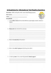 English worksheet: Reading Information Texts