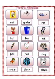 English Worksheet: Find the two rhyming words