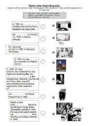 English Worksheet: Martin Luther King Jr s biography - past simple