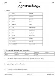 English worksheet: Contractions