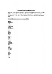 English Worksheet: Countable Uncountable nouns