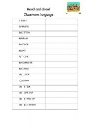 English worksheet: Classroom language