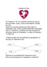English Worksheet: St.Valentines Day.